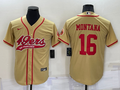Men’s San Francisco 49ers Joe Montana #16 Gold Jersey Joint Edition