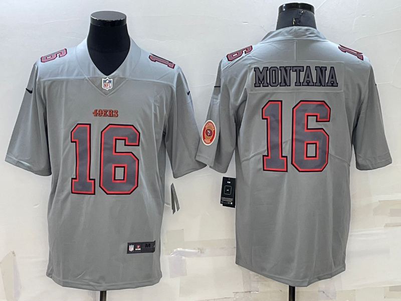 Men’s San Francisco 49ers Joe Montana #16 Gray Atmosphere Jersey