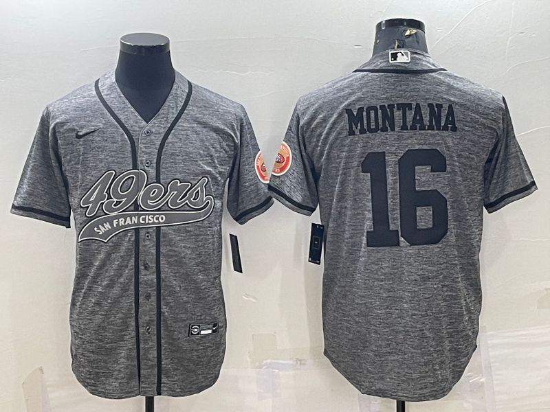 Men’s San Francisco 49ers Joe Montana #16 Grey Jersey Joint Edition
