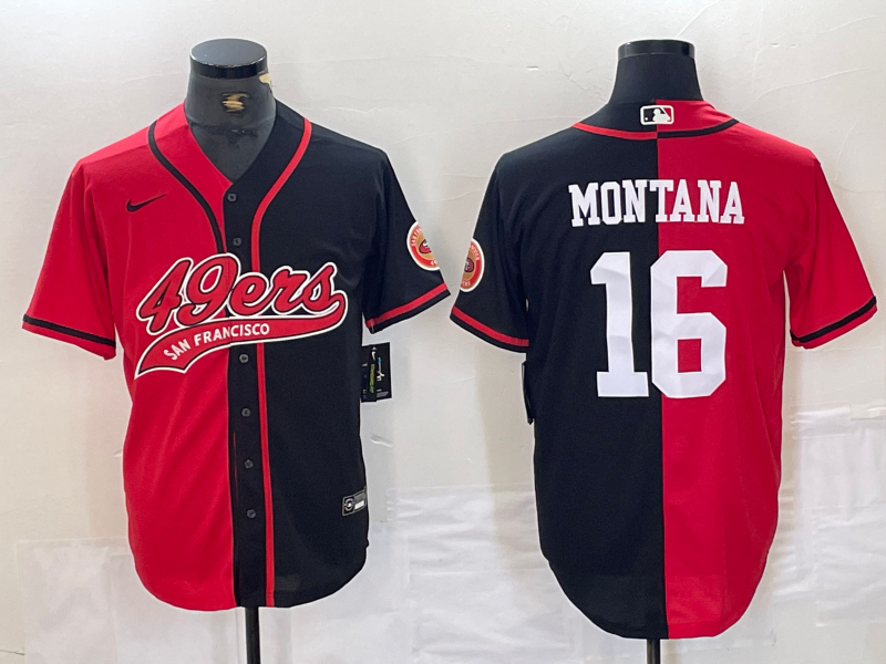 Men’s San Francisco 49ers Joe Montana #16 Red/Black Jersey Joint Edition