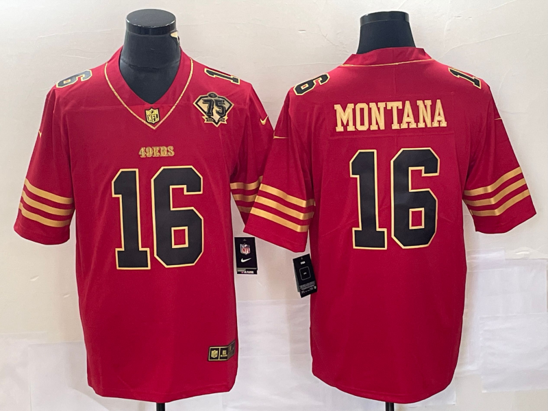 Men’s San Francisco 49ers Joe Montana #16 Scarlet Vapor F.U.S.E. Limited Jersey