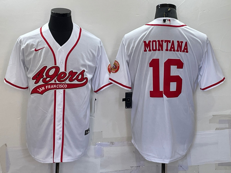 Men’s San Francisco 49ers Joe Montana #16 White Jersey Joint Edition