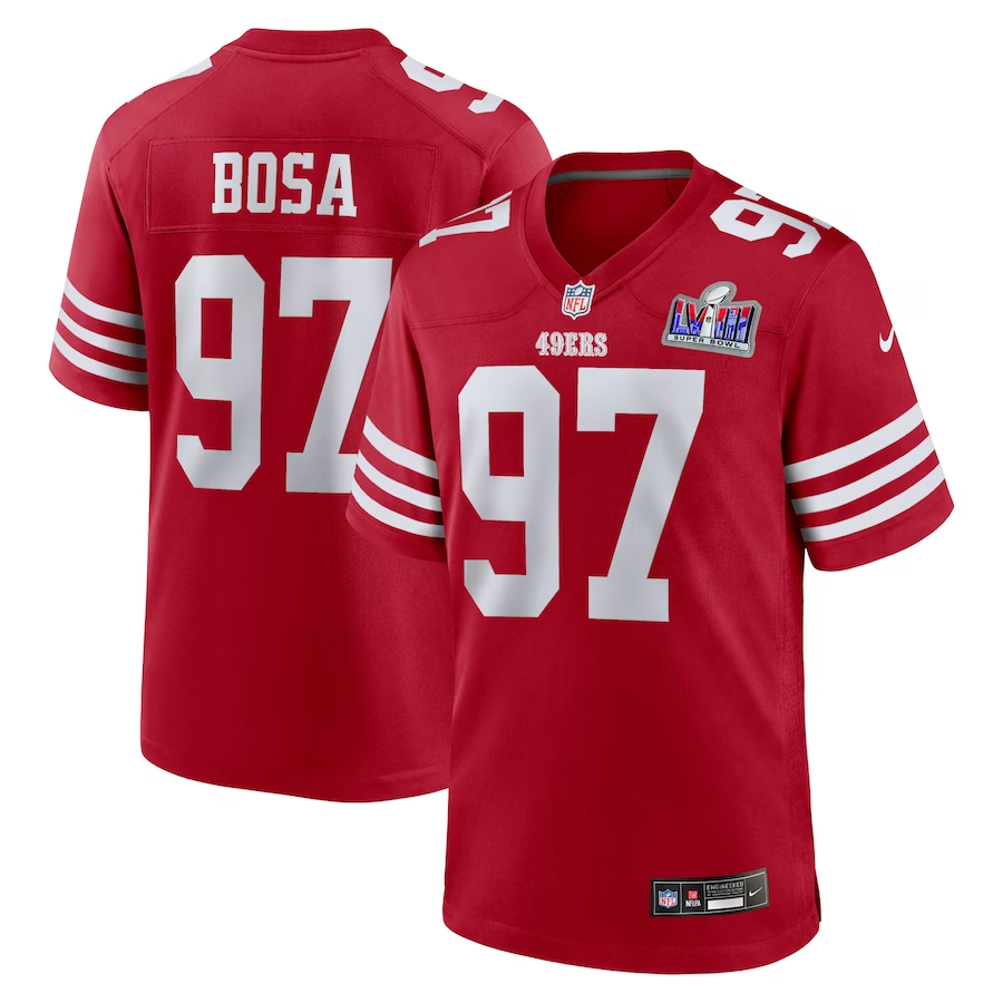 Men’s San Francisco 49ers Nick Bosa #97 Scarlet Super Bowl LVIII Jersey