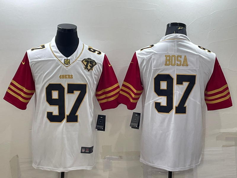 Men’s San Francisco 49ers Nick Bosa #97 White 75th Anniversary Jersey
