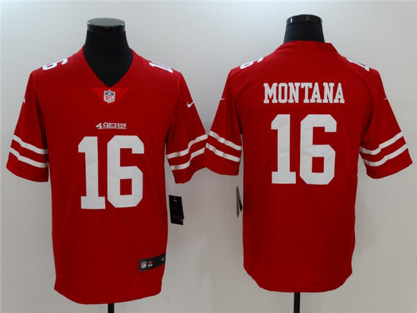 Men’s San Francisco 49ers Retired Player #16 Joe Montana Nike Scarlet Vapor Limited Player Jersey