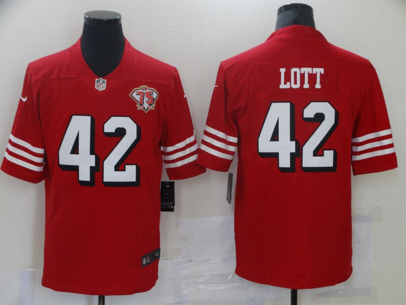 Men’s San Francisco 49ers Ronnie Lott #42 Red 75th Anniversary Jersey