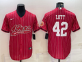 Men’s San Francisco 49ers Ronnie Lott #42 Red Jersey Joint Edition