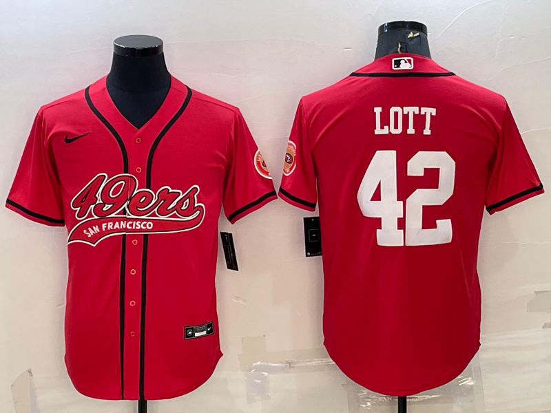 Men’s San Francisco 49ers Ronnie Lott #42 Red Jersey Joint Edition