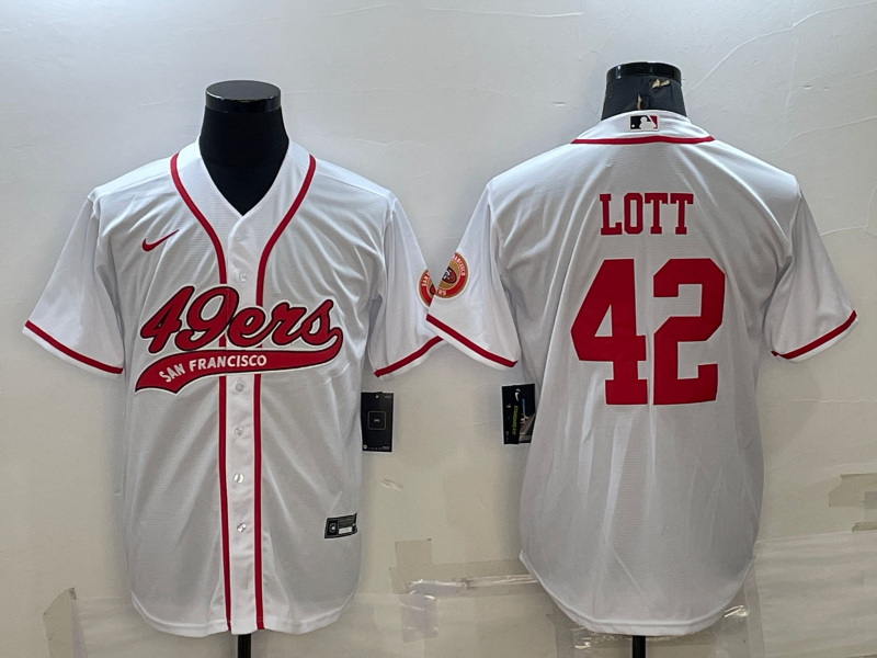 Men’s San Francisco 49ers Ronnie Lott #42 White Jersey Joint Edition