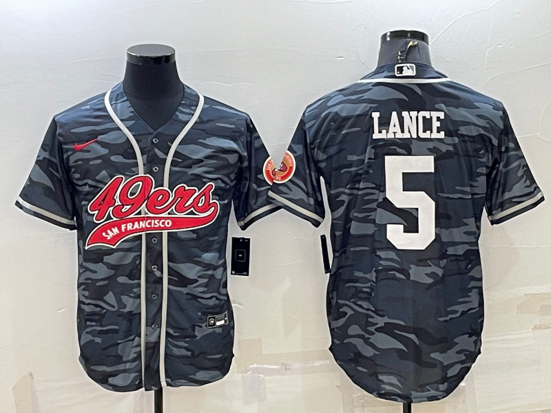 Men’s San Francisco 49ers Trey Lance #5 Grey Camouflage Jersey Joint Edition