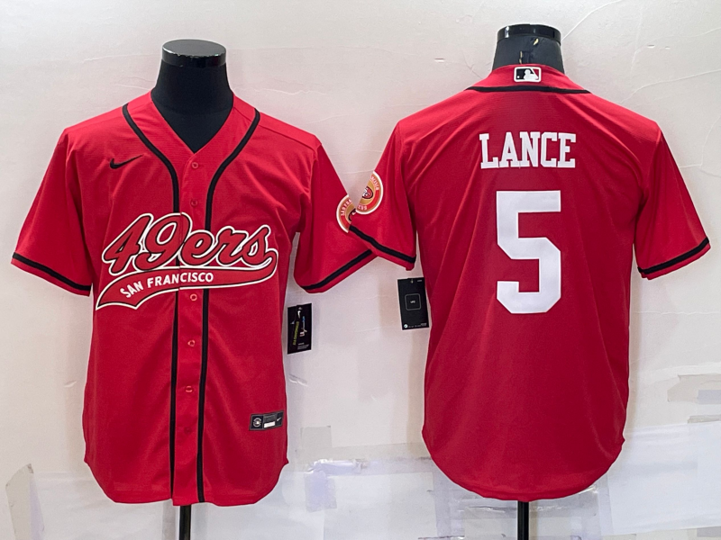 Men’s San Francisco 49ers Trey Lance #5 Red Jersey Joint Edition