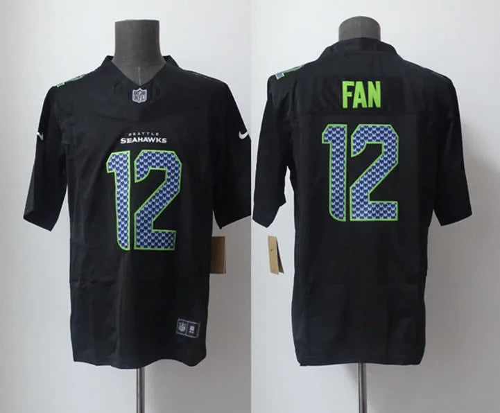 Mens Seattle Seahawks 12s Fan Nike Super Bowl LX Patch Black Carbon Fashion Game Jersey