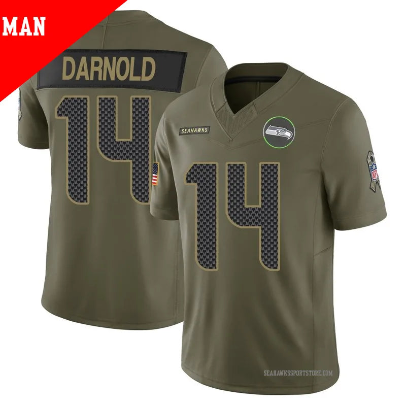 Men’s Seattle Seahawks #14 Sam Darnold 2025 Salute to Service Limited Jersey – Olive