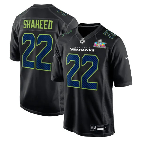 Mens Seattle Seahawks #22 Rashid Shaheed Nike Super Bowl LX Patch Black Carbon Fashion Game Jersey – Black
