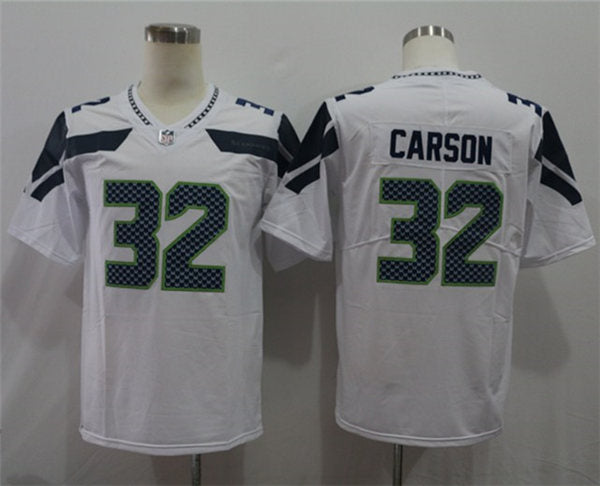 Men’s Seattle Seahawks #32 Chris Carson Nike White Vapor Limited Jersey