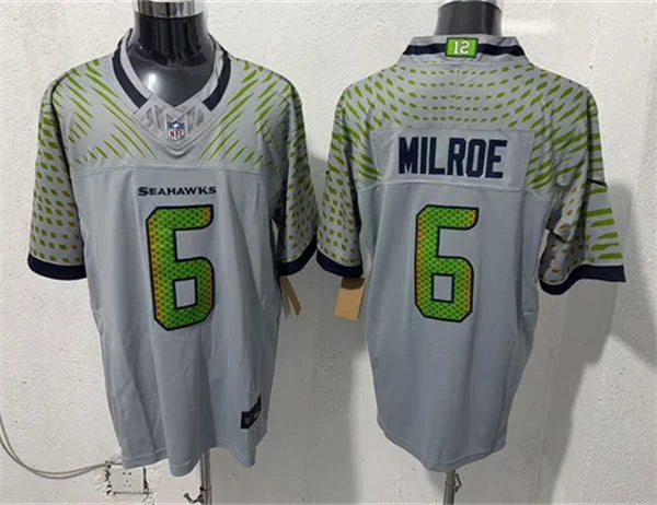 Men’s Seattle Seahawks #6 Jalen Milroe Nike Vapor F.U.S.E. Limited Soundwaves Rivalry Series Jersey
