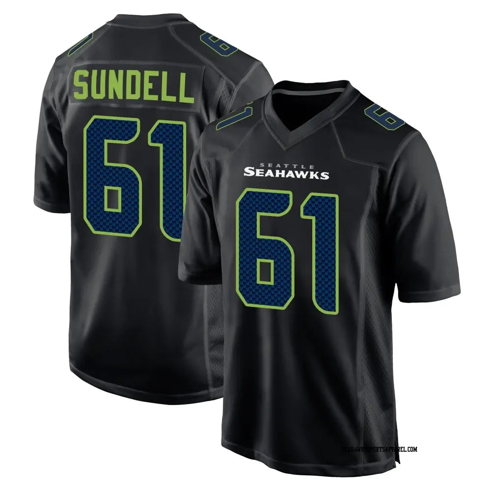 Men’s Seattle Seahawks #61 Jalen Sundell Black Carbon Fashion Game Jersey