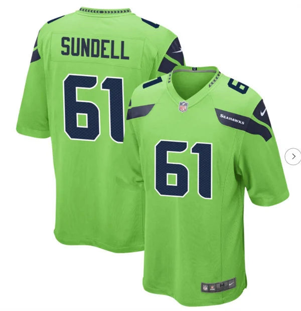 Men’s Seattle Seahawks #61 Jalen Sundell Nike Neon Green Alternate Vapor F.U.S.E. Limited Jersey