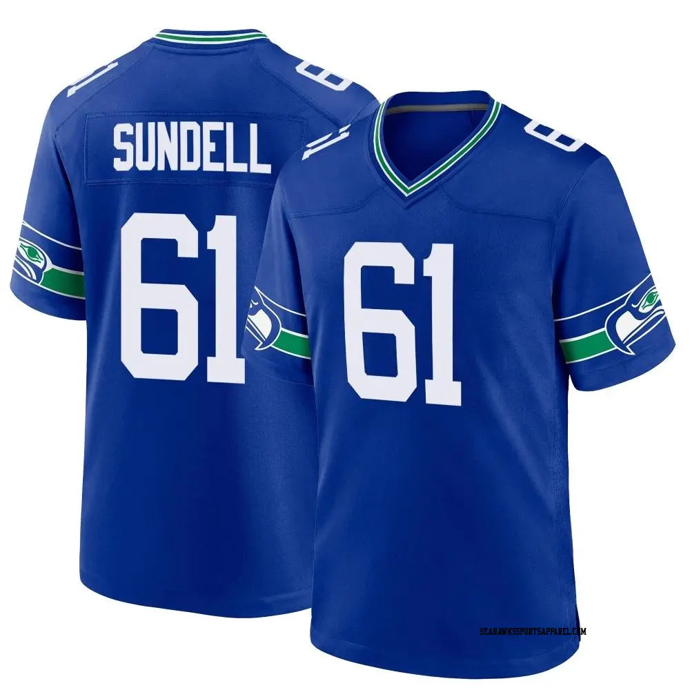 Men’s Seattle Seahawks #61 Jalen Sundell Nike Royal Throwback F.U.S.E. Limited Jersey