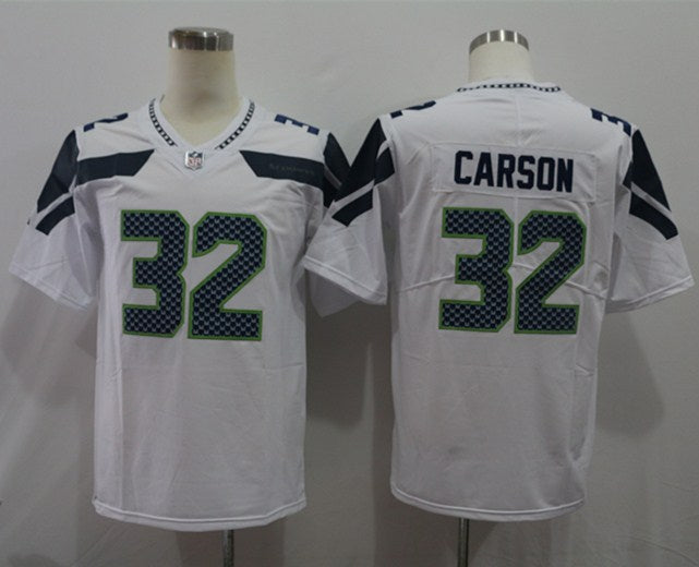Men’s Seattle Seahawks Chris Carson #32 White Jersey