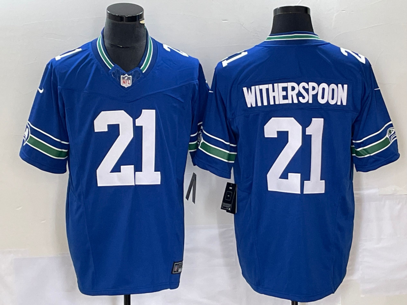 Men’s Seattle Seahawks Devon Witherspoon #21 Royal Throwback Legend Jersey