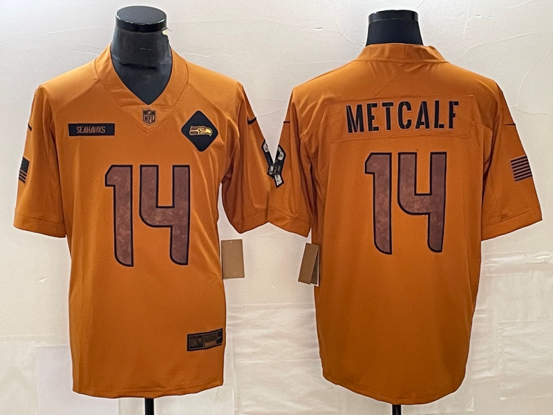 Men’s Seattle Seahawks DK Metcalf #14 Brown 2023 Salute To Service Limited Jersey