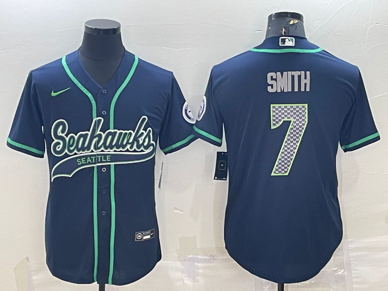 Men’s Seattle Seahawks Geno Smith #7 Navy Jersey Joint Edition