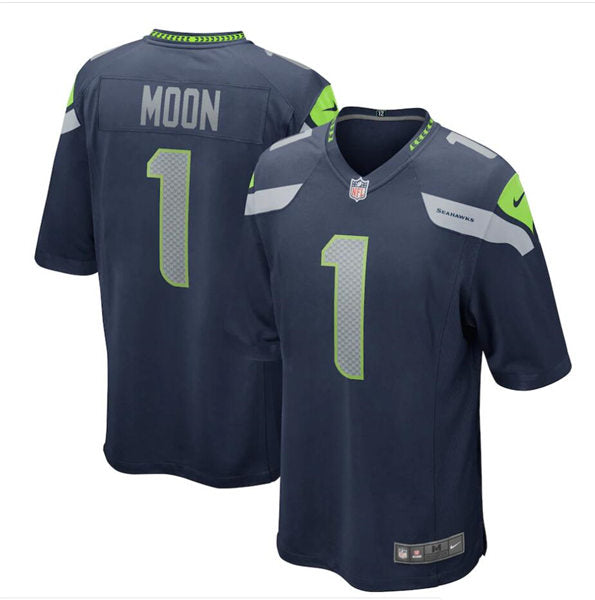 Men’s Seattle Seahawks Retired Player #1 Warren Moon Nike College Navy Game Jersey