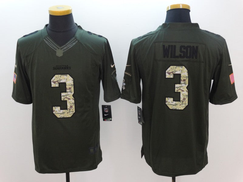 Men’s Seattle Seahawks Russell Wilson #3 Army Green Jersey