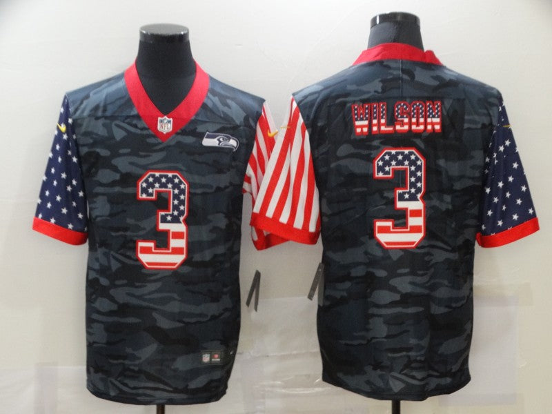 Men’s Seattle Seahawks Russell Wilson #3 Gray Camouflage Jersey