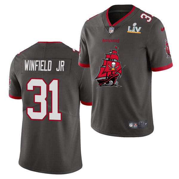 Mens Tampa Bay Buccaneers #31 Antoine Winfield Jr. Nike Pewter 2021 Super Bowl LV Champions Alternate Logos Vapor Limited Jersey