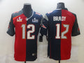 Men’s Tampa Bay Buccaneers Mix New England Patriots #12 Tom Brady Super Bowl LV Champions Navy Red Nike Split Vapor Limited Jersey