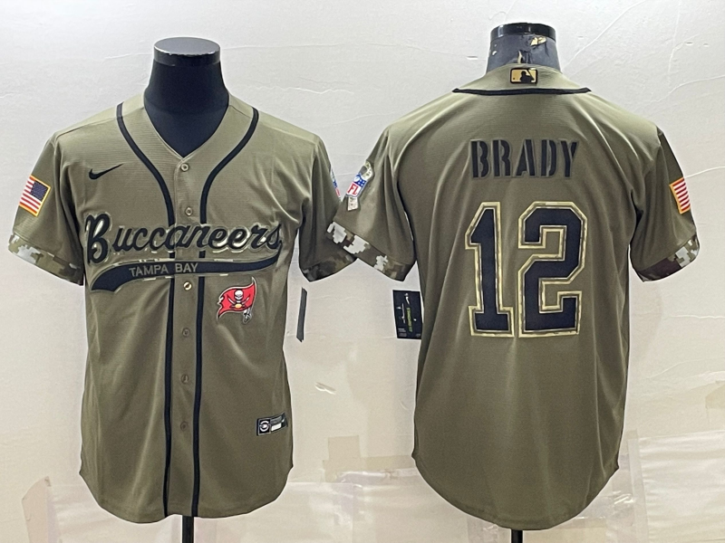 Men’s Tampa Bay Buccaneers Tom Brady #12 Olive 2022 Salute To Service Retired Limited Jersey Joint Edition