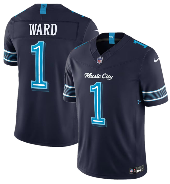 Men’s Tennessee Titans #1 Cameron Ward Navy 2026 F.U.S.E. ‘Music City’ Rivalries Collection Limited Stitched Football Jersey