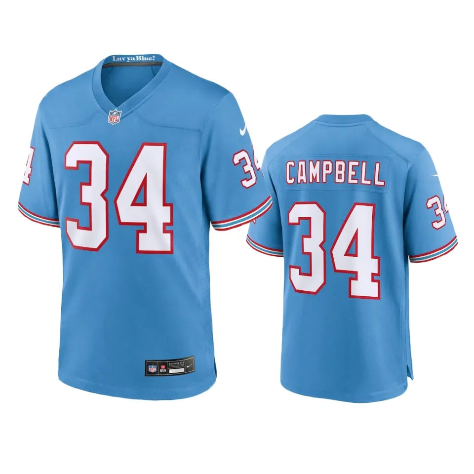 Mens Tennessee Titans #34 Earl Campbell Nike Light Blue Oilers Throwback Vapor F.U.S.E. Limited Jersey