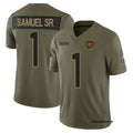 Mens Washington Commanders #1 Deebo Samuel Sr Nike 2025 Salute to Service Limited Jersey – Olive