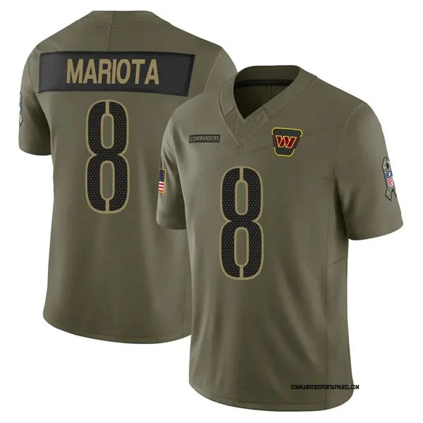 Mens Washington Commanders #8 Marcus Mariota Nike 2025 Salute to Service Limited Jersey – Olive
